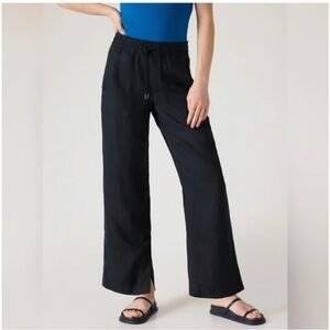ATHLETA Retreat Linen Mid Rise Wide Leg Pants in Black Size Small